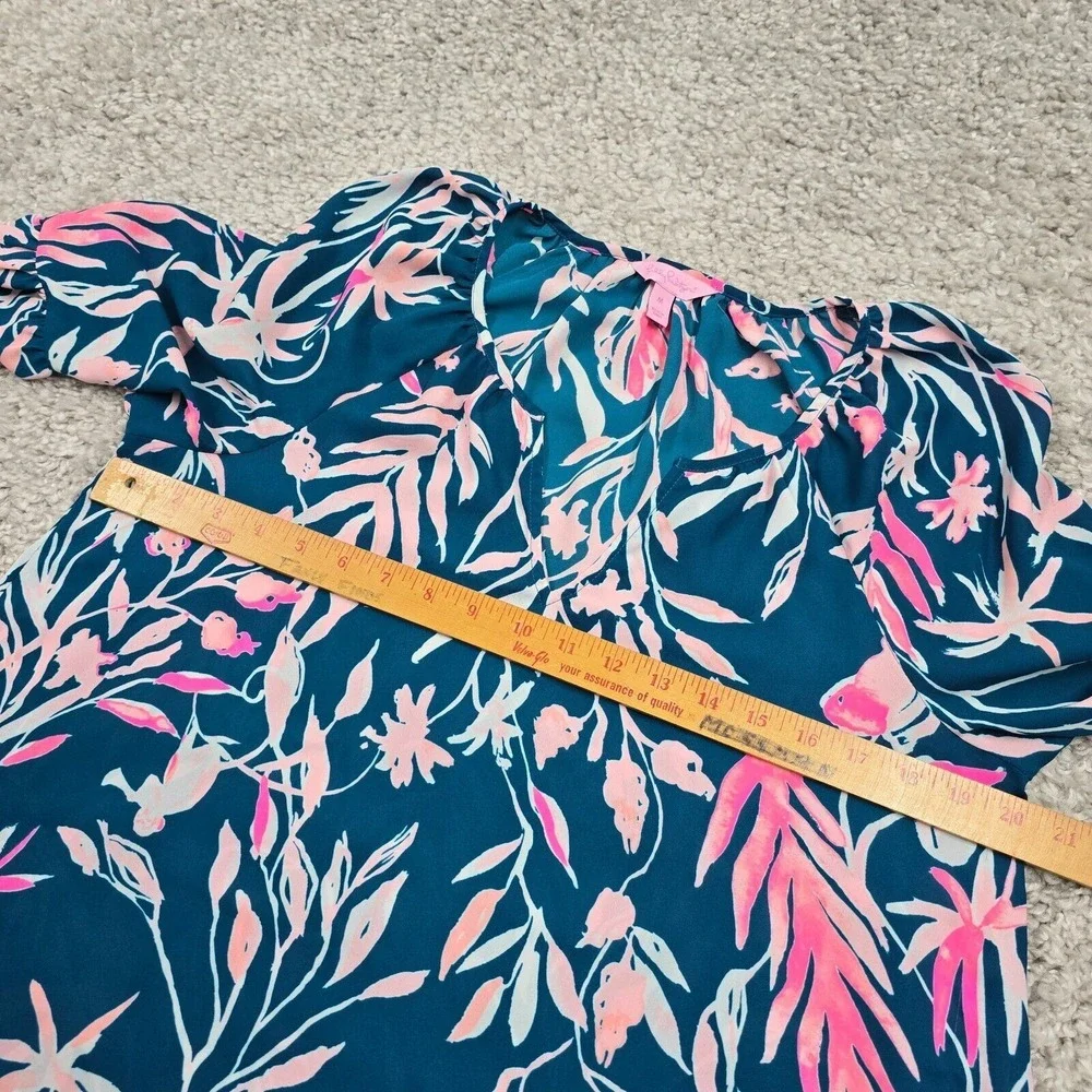 Lilly Pulitzer Womens Charleigh Top Medium Floral V-Neck Balloon Sleeve Flowy - Picture 10 of 14